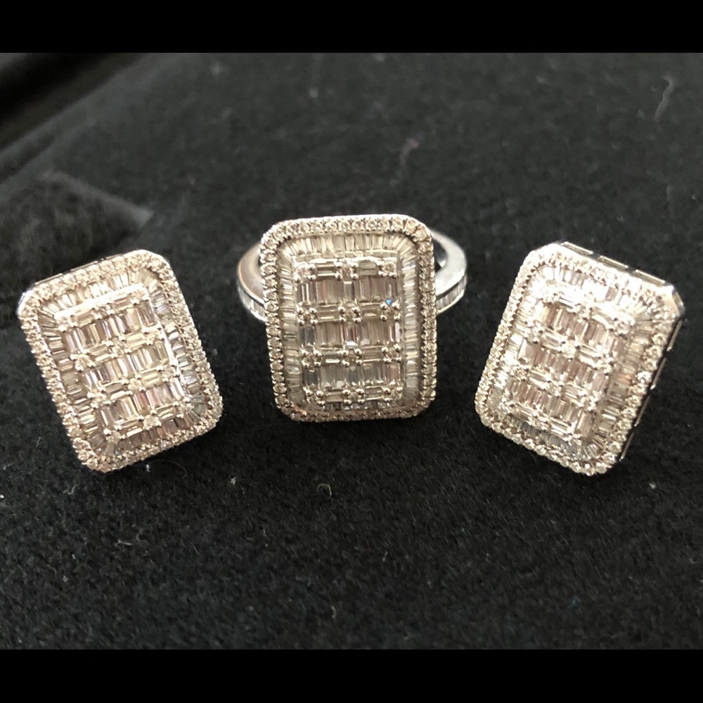 14K white gold earrings and ring 11.3 grams altogether. See appraisal in photos